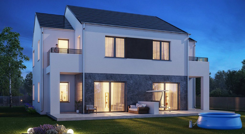 Modern house at dusk